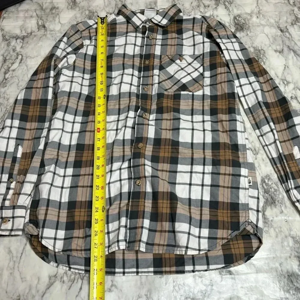 North Face Long Sleeve Casual Button Down Tan Grey White size medium men’s plaid